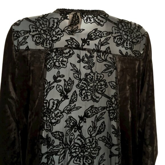 Knox Rose Black Floral Velvet Burnout Kimono M/L Sheer Duster Boho Goth Witchy - Picture 12 of 13